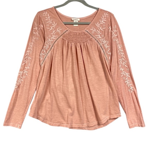 Sundance Slub Knit Floral Embroidered Ladder Keyhole Womens Sz Small Pink Smock - Picture 1 of 7